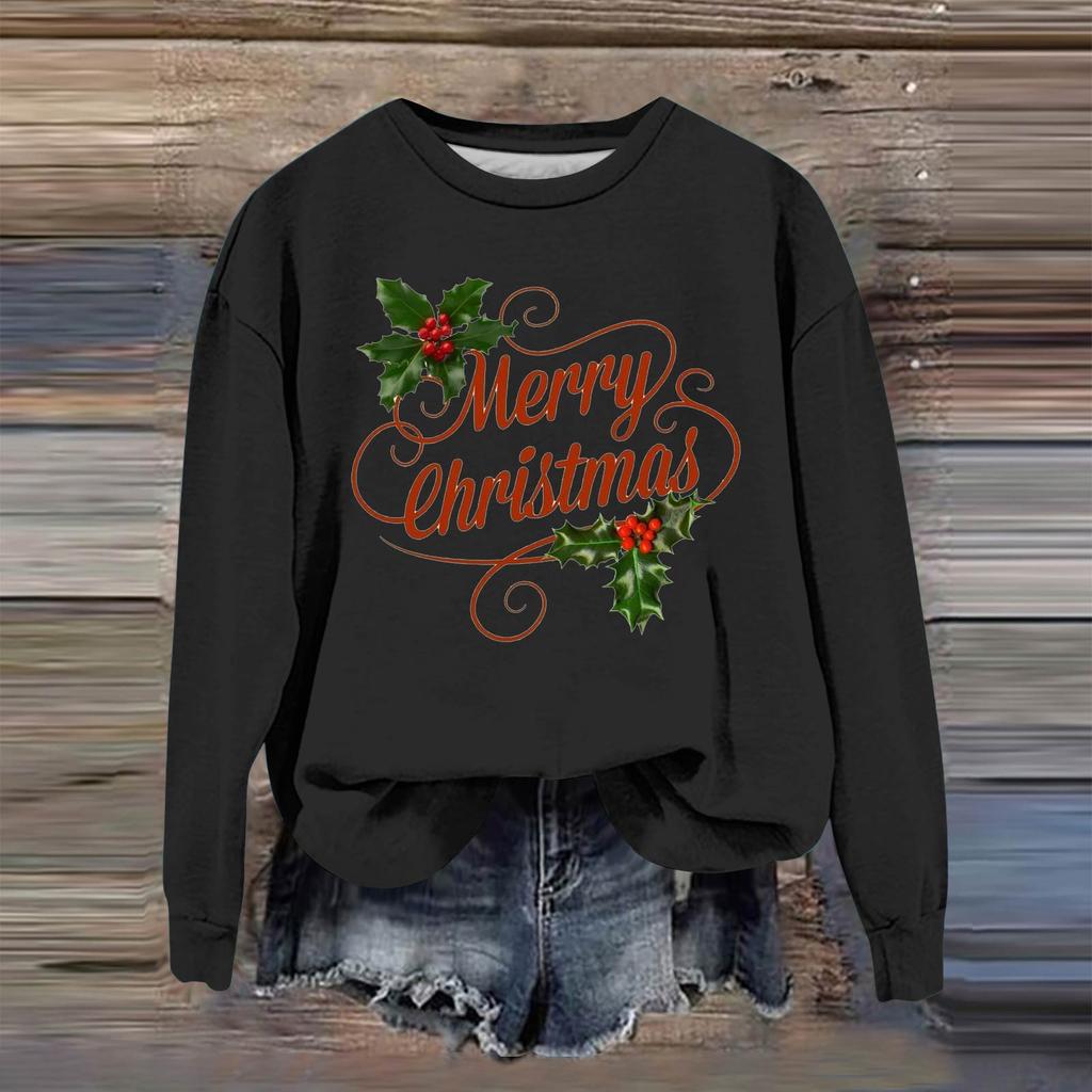 Women's Fashion Casual Long Sleeve Loose Christmas Printed Sweatshirt