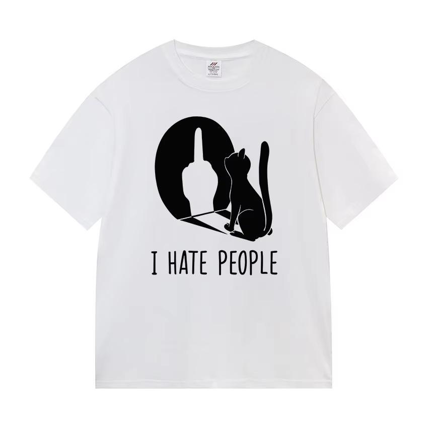 Cat Shadow I Hate People Middle Finger TShirt Humor Funny Kitty Meme Graphic T Shirt Casual Fashion ONeck Short Sleeve Top