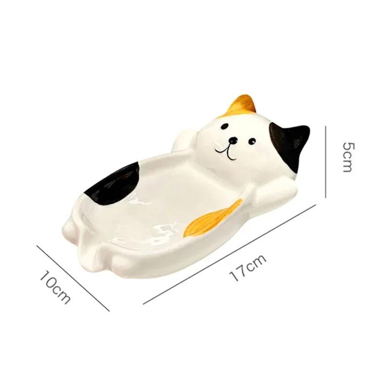 Cute Cartoon Cat Jewelry Tray Creative Ceramic Soap Drain Rack Fun Bathroom Decoration Space Saving Soap Box Home Decorations