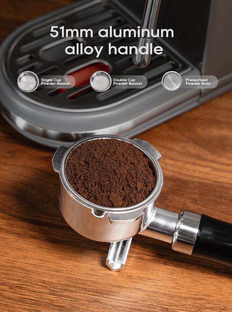 HiBREW H10B Espresso Coffee Machine, 20Bar Extraction Pressure, Semi-Automatic, Adjustable Temperature & Cup Volume, 1.3L Removable Water Tank, Silver