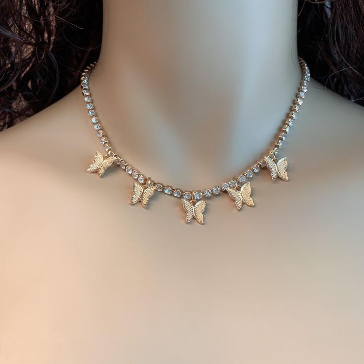 Elegant Rhinestone Butterfly Tassel Necklace - Geometric, 3D Design