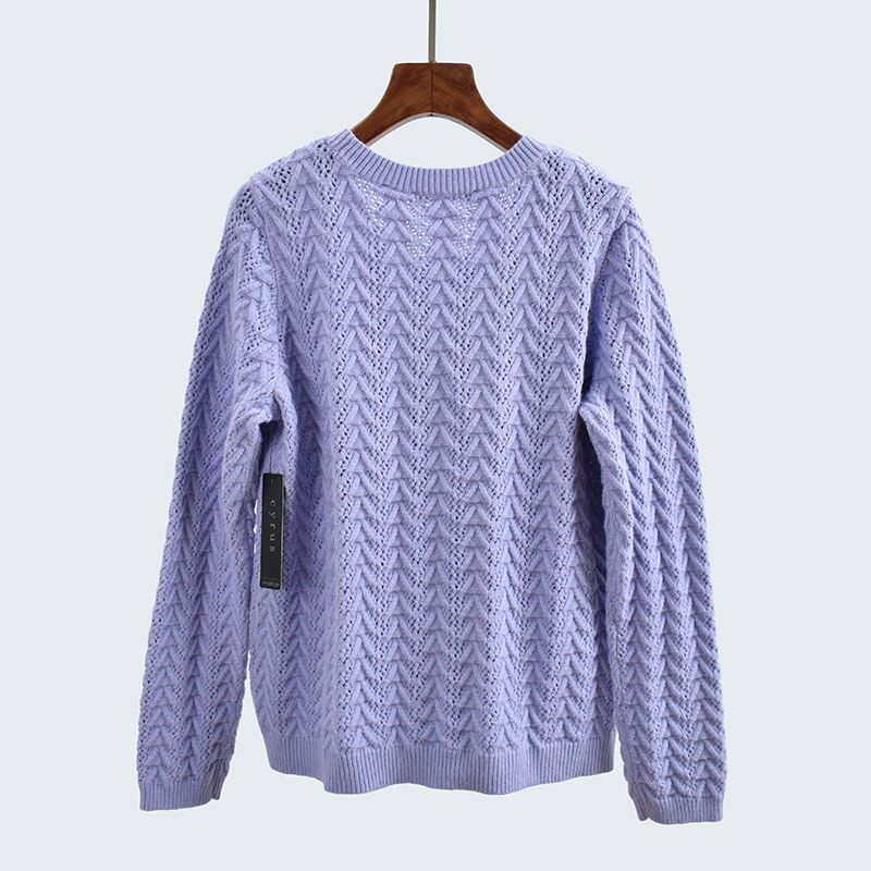Export Yuan Single round Neck Loose Long Sleeves High Quality Computer Woven Flower Pure Color Pullover Bottoming Shirt Women's Knitting Sweater
