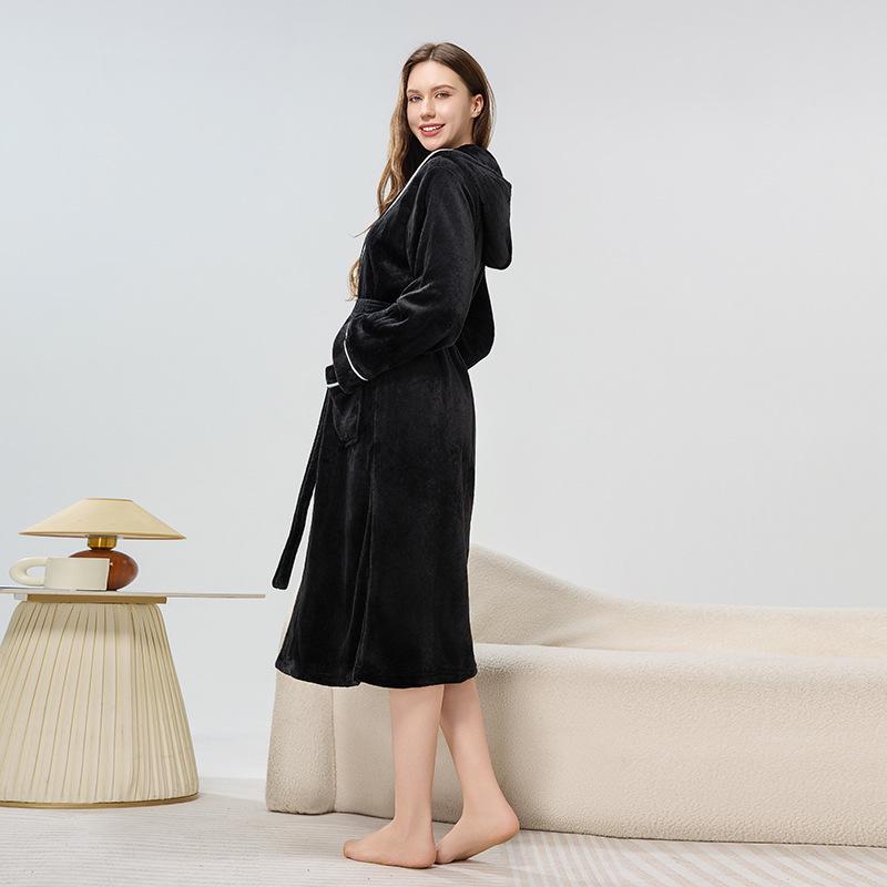 Unisex Flanell Yukata Bademantel mit Kapuze für Herbst/Winter