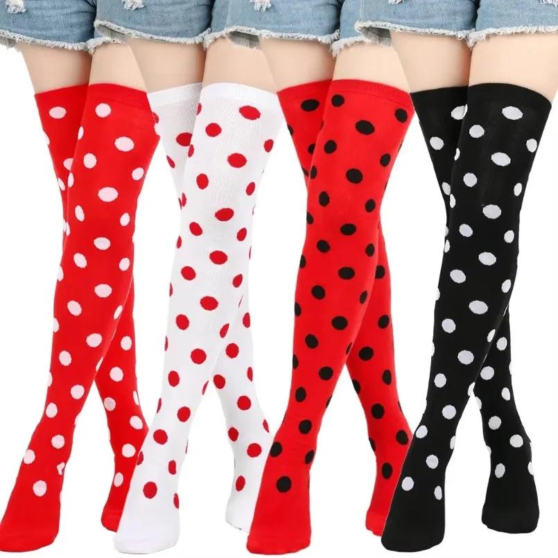 Long Socks Womens Over Above Knee Striped Thigh High Stockings Polka Dot Ladies Black White Pink Cosplay Lolita Harajuku Y2k