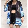 TOUFEIYUAN Japanese-style Happi Kimono Hanten Half Coat Festival Costume Sun Protection Long Sleeve Fox Sakura Grand Ceremony Mikoshi Event Mens Shawl
