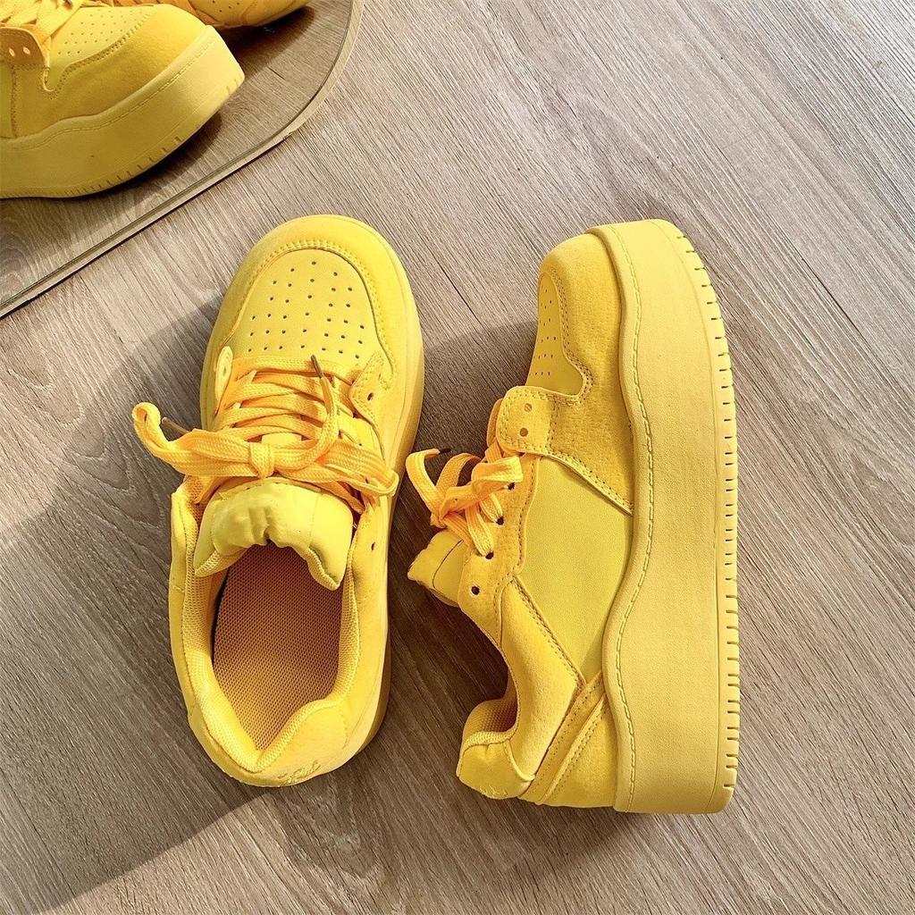 Dopamine Thick-soled Heightening Versatile Breadboard Shoes Women's Ins Summer New Yellow Casual Shoes