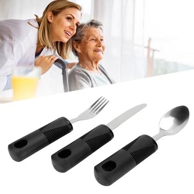 3pcs Household Utensils Stainless Steel Wide Rubber Handle Spoon Fork Set Utensils