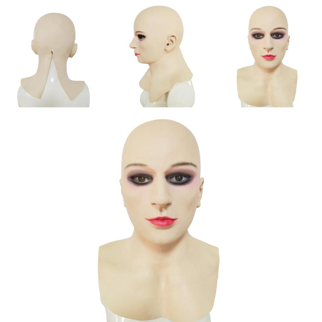 Halloween Bald Beautiful Woman Latex Headgear Funny Costume Mask For Cosplay And Themed Parties