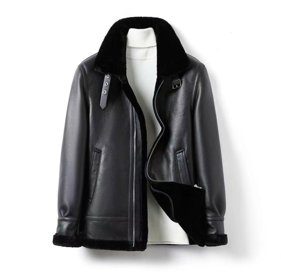 

Men s Fur-Lined Leather Lapel Jacket - Thick and Warm Winter Coat 5XL (90-100 kg)