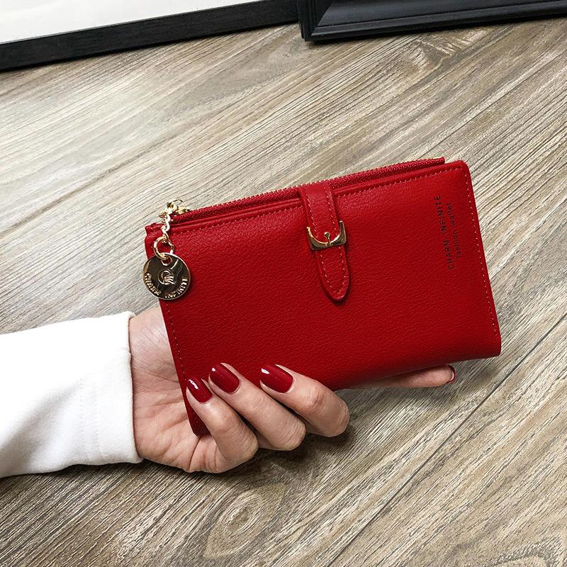 Trendy Women's Wallet Clutch PU Leather Simple Short Zipper Purse Chain Belt Buckle Female Wallets Card Holder
