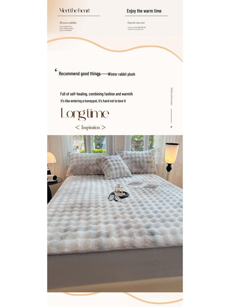 Luxurious Faux Rabbit Fur Bed Skirt & Velvet Mattress Protector