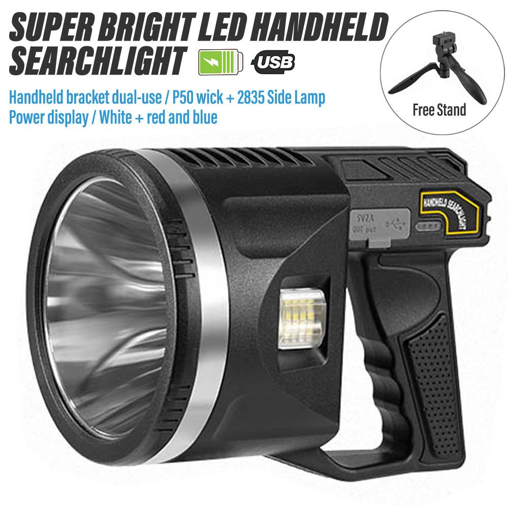 High Power LED Flashlight, Rechargeable Searchlight, Using P50 Lamp Core, with Side Light,Handheld
