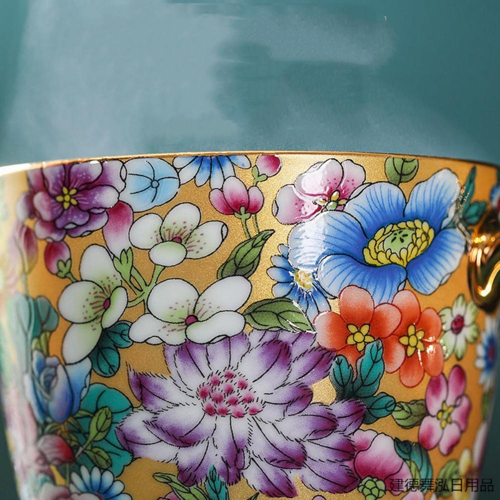 Kolorowa Farba Emaliowa w Złotym Ceramicznym Kubku do Kawy Wzór Kwiatowy i Ptak Porcelanowy Kubek z Uchwytem Vintage 390ML
