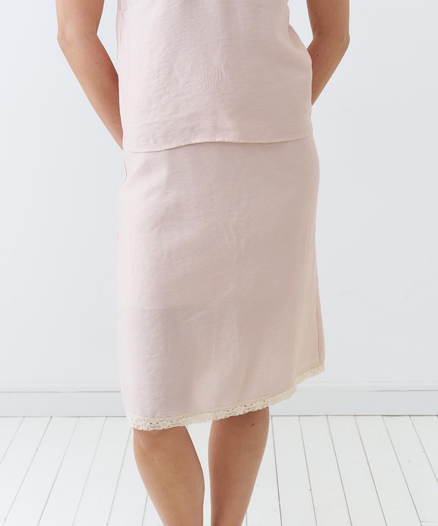 Bember Lace Trim Midi Skirt_Pink