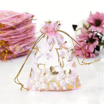 Organza-Kordelzugbeutel mit Herzmuster Perfekt für Jubiläum Geburtstag Hochzeiten Geschenke Langlebige Schmuck-Süßigkeitenbeutel Partyzubehör