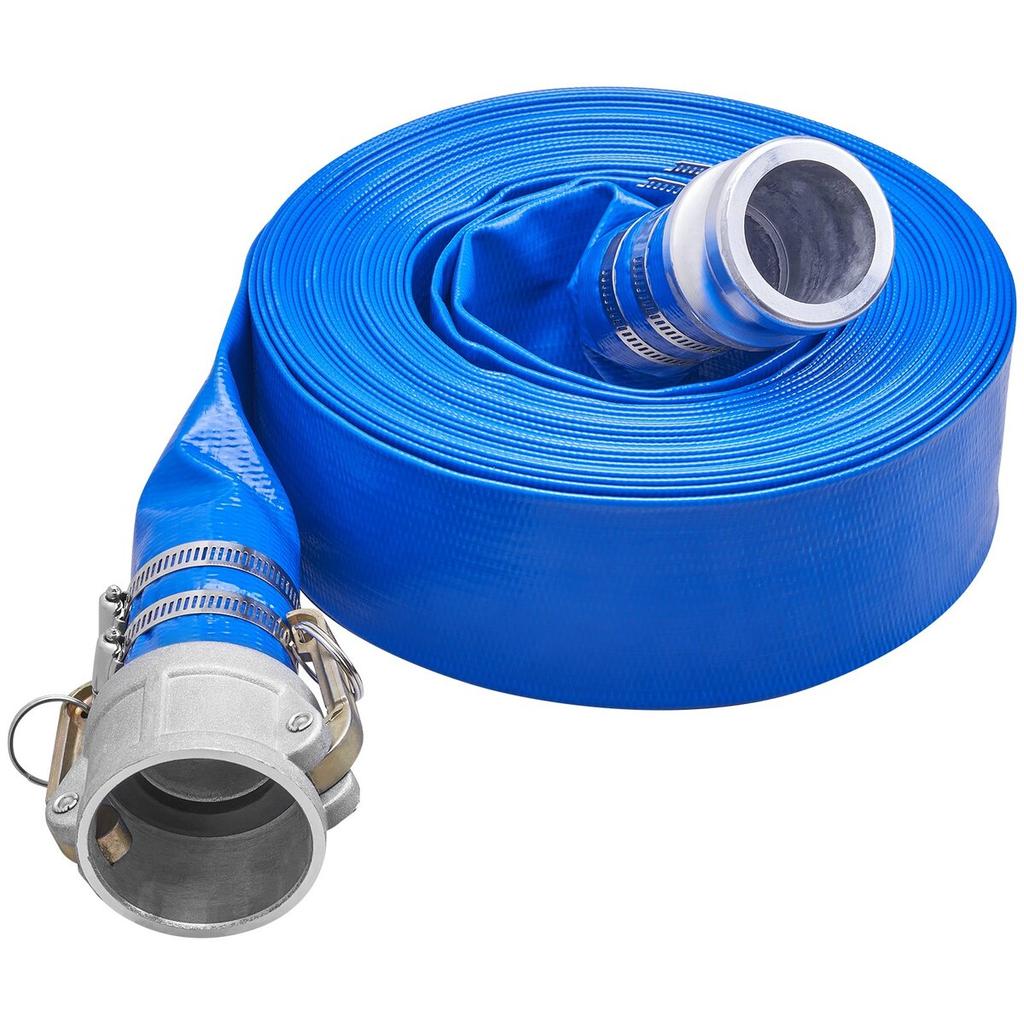 Wąż do płukania wstecznego, 2 cale x 50 stóp, Wytrzymały płaski wąż do odprowadzania wody z basenu z PVC z aluminiowymi złączkami Camlock C i E, Zaciski, Kompatybilny z pompami, piaskiem
