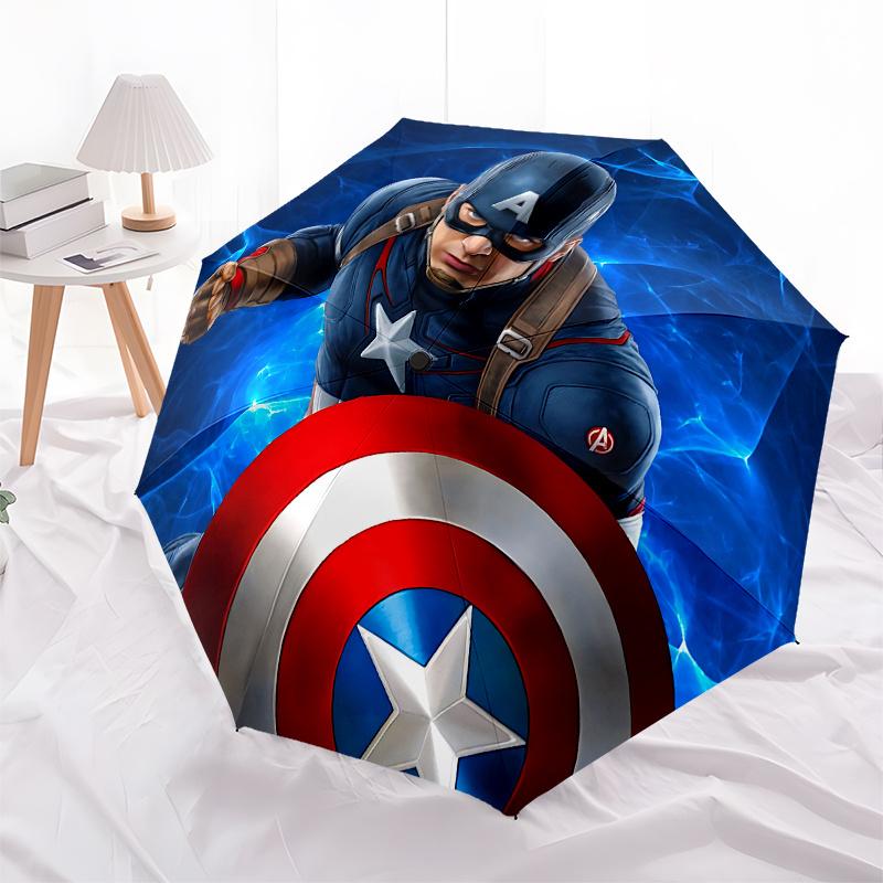 1 Auto Open Captain America, Shield Themed Colorful 8-rib Portable Umbrella for Men and Women, A Compact Commuting Companion Suitable for Da