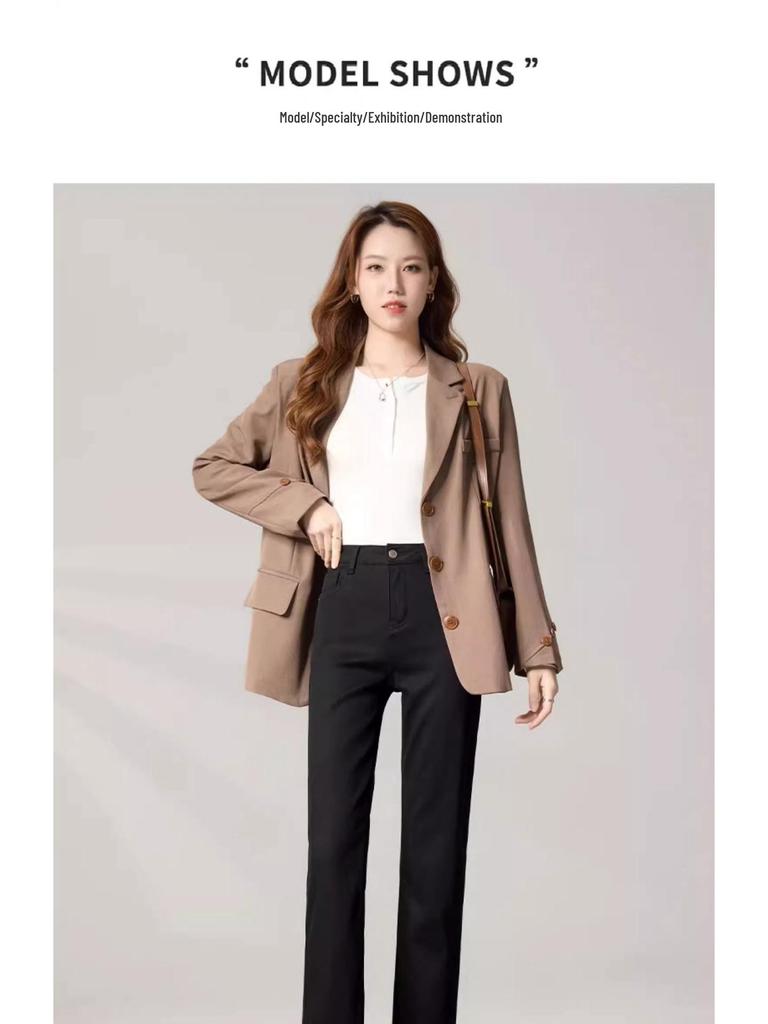 Women's Fleece-Lined High-Waisted Slimming Cigarette Jeans - Petite, Straight-Leg, Thickened for Autumn/Winter 2024.