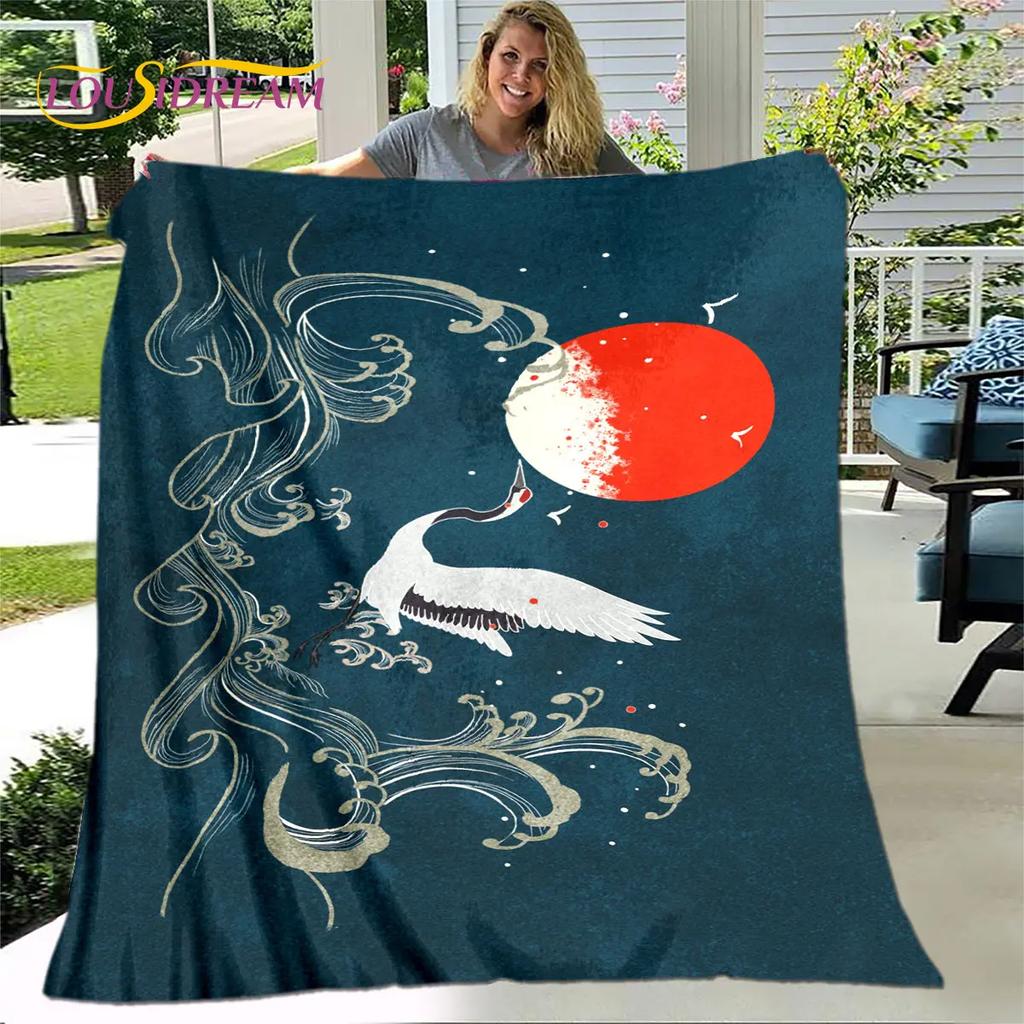 3D Classical Chinese Crane Blanket,Flannel Blanket Throw Blanket,Warm Blanket for Home Living Room Bedroom Beds Sofa Picnic Kid