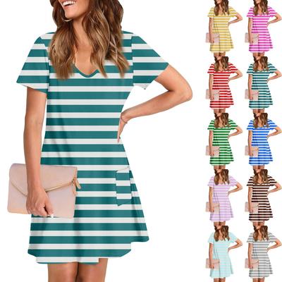 Women's Casual And Fashionable V-neck Short Sleeve Printing Mid Length Dress