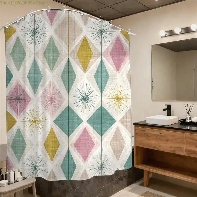 1pc Bathroom Shower Curtain, Patchwork Art Exhibition, Vintage Party Shower Curtain, Includes 12 Hooks, 180*180cm Bathroom Cur