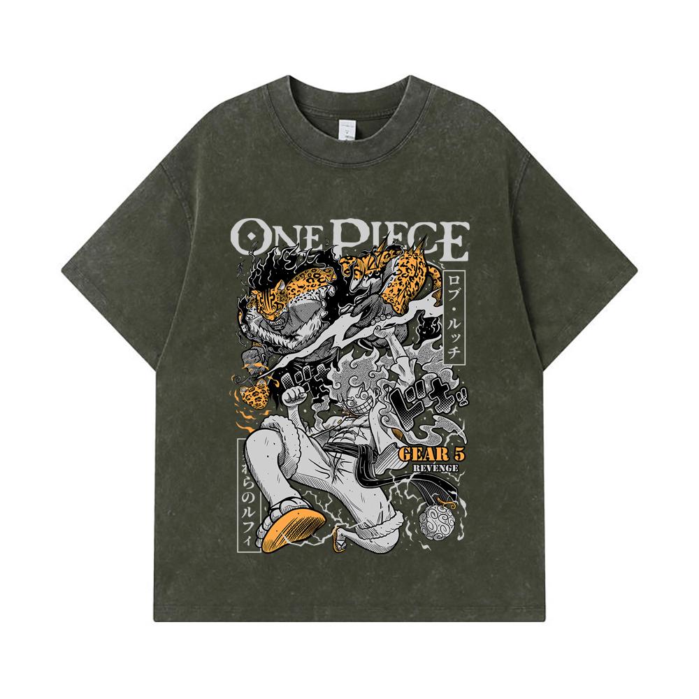 275 GSM Washed T-shirts 100% Cotton One Piece V48 Luffy Lucci Print Unisex Heavy Cotton T Shirt