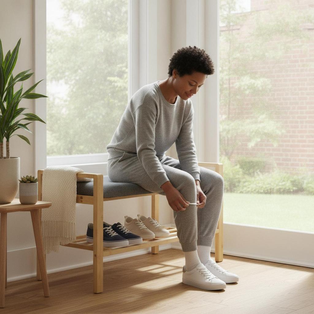 Bamboo Shoe Bench with Shelf Comfortable Furniture Stable for Bedroom