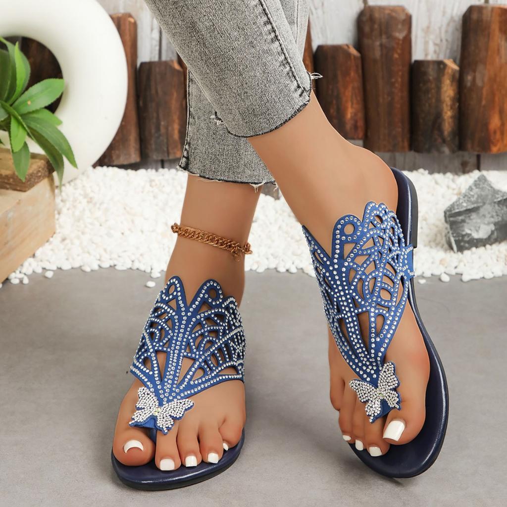Open Toe Wedge Sandals Ladies Light Casual Shoes Bohemian Sandals For Women Toe Rhinestone Butterfly Sandals For Women Zapatos