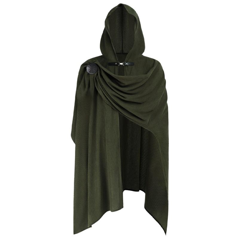 Medieval Hooded Cloak Waffle Knit Cape Halloween Cosplay Costume for Theme Party Wizard Knight Role Play Outfit