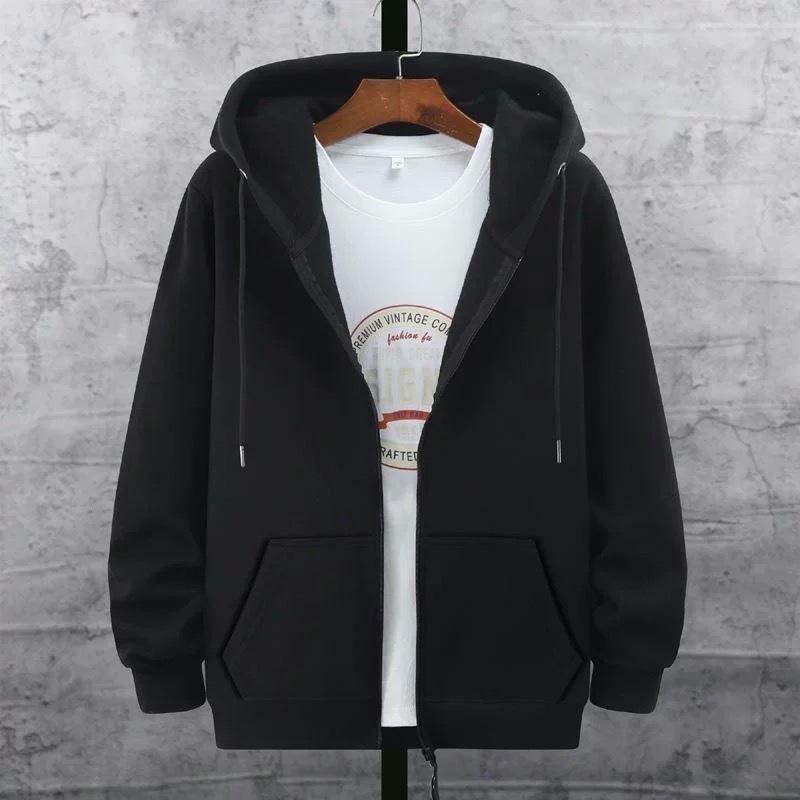 Unisex Fleece-Lined Stand Collar Zipper Sweatshirt - Casual Long-Sleeved Cardigan for Construction Workers