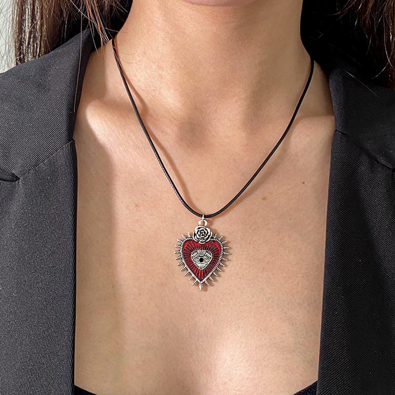 Red Evil Eye Necklace Charms Dragon Eyes Po Glass Cabochon Pendant Handmade Black Chain Necklaces For Women Men Jewelry Gift