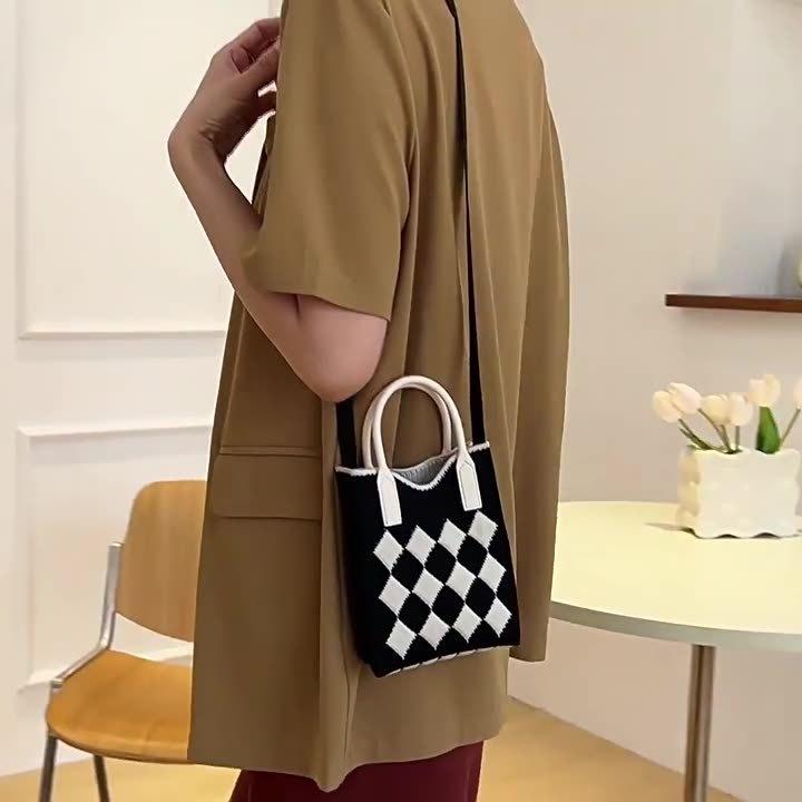Sommer Damen Niedliche Mini-Tasche Vielseitige Mode Handytasche Cartoon Gestrickte Handtasche Umhängetasche Umhängetasche