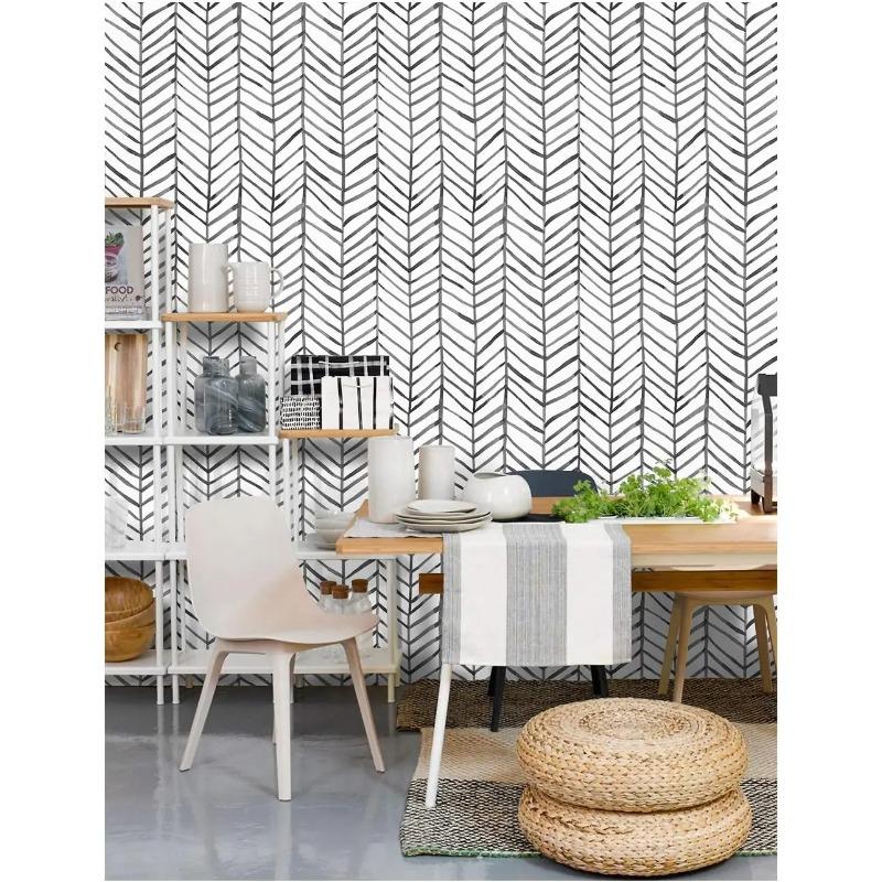 Boho Peel and Stick Wallpaper Stripe Herringbone Black White Vinyl Self Adhesive Room Decor Contact Paper for Wall Decor