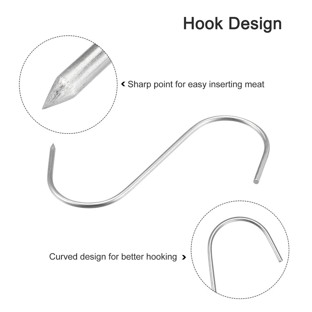 Meat Hooks, Stainless Steel Butcher S-Hook for Meat Processing, Chicken Fish Beef Hanging Drying Smoking 2Pcs