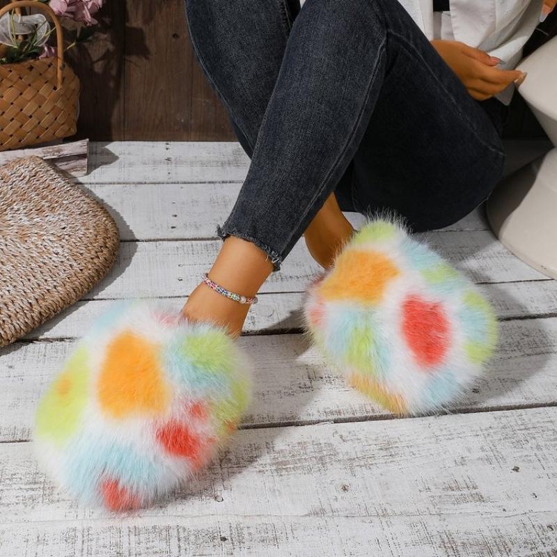 Women Cozy Winter Fluffy Furry Slippers Soft Warm Indoor House Shoes Hand Washable Not Dryable
