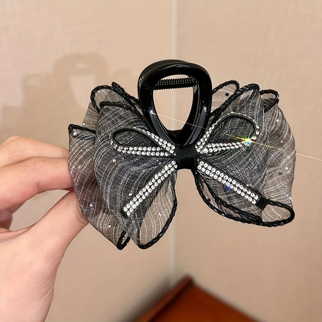 3pcs Shuidian Mesh Hair Grab Bow Shape Grab Clip Niche High-end Feeling Sweet and Cool Style Daily Styling Back Of The Head Clip