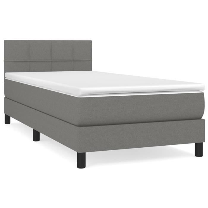 3140034 vidaXL Lit à sommier tapissier avec matelas Gris foncé 100x200cm Tissu