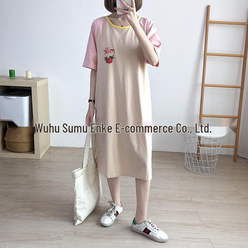 Summer Maternity & Nursing Dress: Short Sleeve Cotton Nightgown for Postpartum Moms