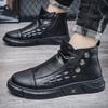 High-top Autumn 22 New British Style Crocodile Pattern Leather Boots Sports Casual Black Trendy Shoes