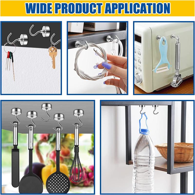 60/40/20Pcs Strong Magnet Hooks Neodymium Magnetic Hooks Heavy Duty Earth Magnets with Hook Cruise Hook Magnets for Refrigerator