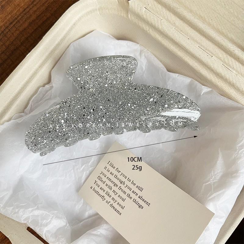 Acrylic Hair Claw Clip Women Large French Style Minimalist Creamy Glitter Accessory Moon Shape Design 1 10cm Silver Moon Tooth