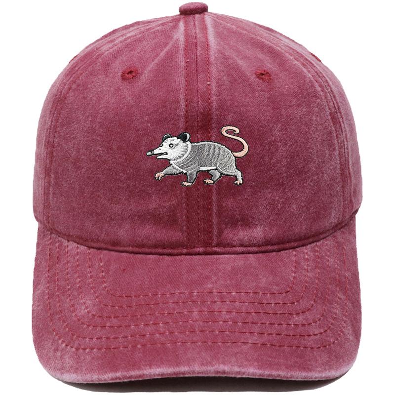 New cartoon possum embroidered baseball cap washed retro dad hat personalized men's and women's leisure sports hat