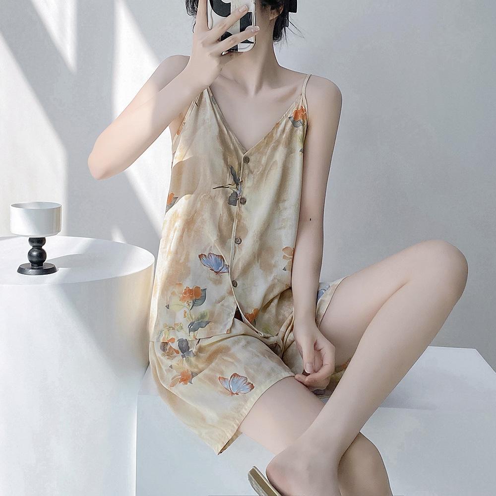 New 1011 Japanese Cotton and Silk Suspender Nightdress Women's Spring Thin Pajamas Loose Long Princess Style Loungewear