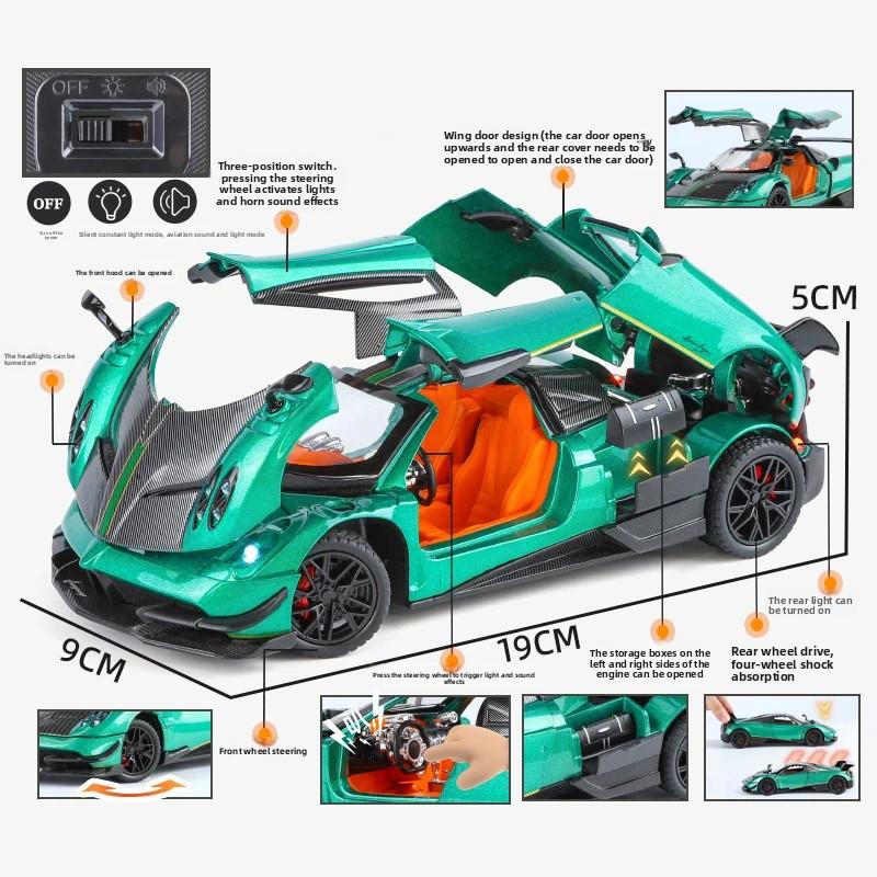 1/24 Pagani Huayra BC Supercar Alloy Die Cast Toy Car Model Sound and Light Pull Back Children's Toy Collectibles Birthday Gift