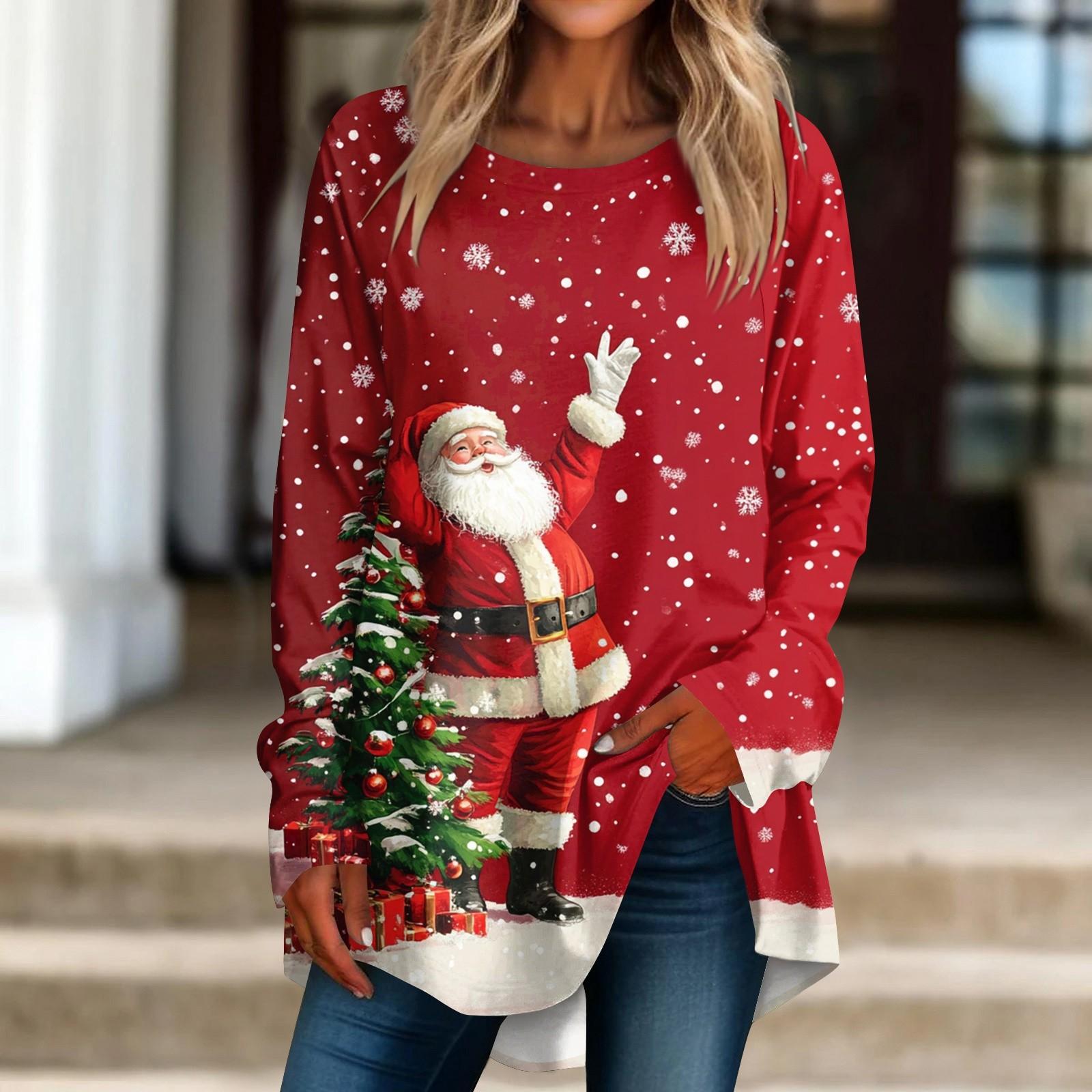 

Жіноча повсякденна футболка з круглим принтом і довгими рукавами великих розмірів. Верхній пуловер M червоний