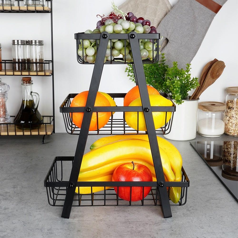 Black metal fruit basket, 3-tier