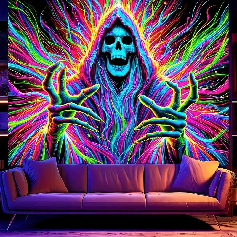 BlissYard Blacklight Tapestry Bedroom Cool Cute Girl Anime Wall Tapestry Aesthetic UV Reactive Purple Tapestries Glow In The Dark Art Wall Hanging