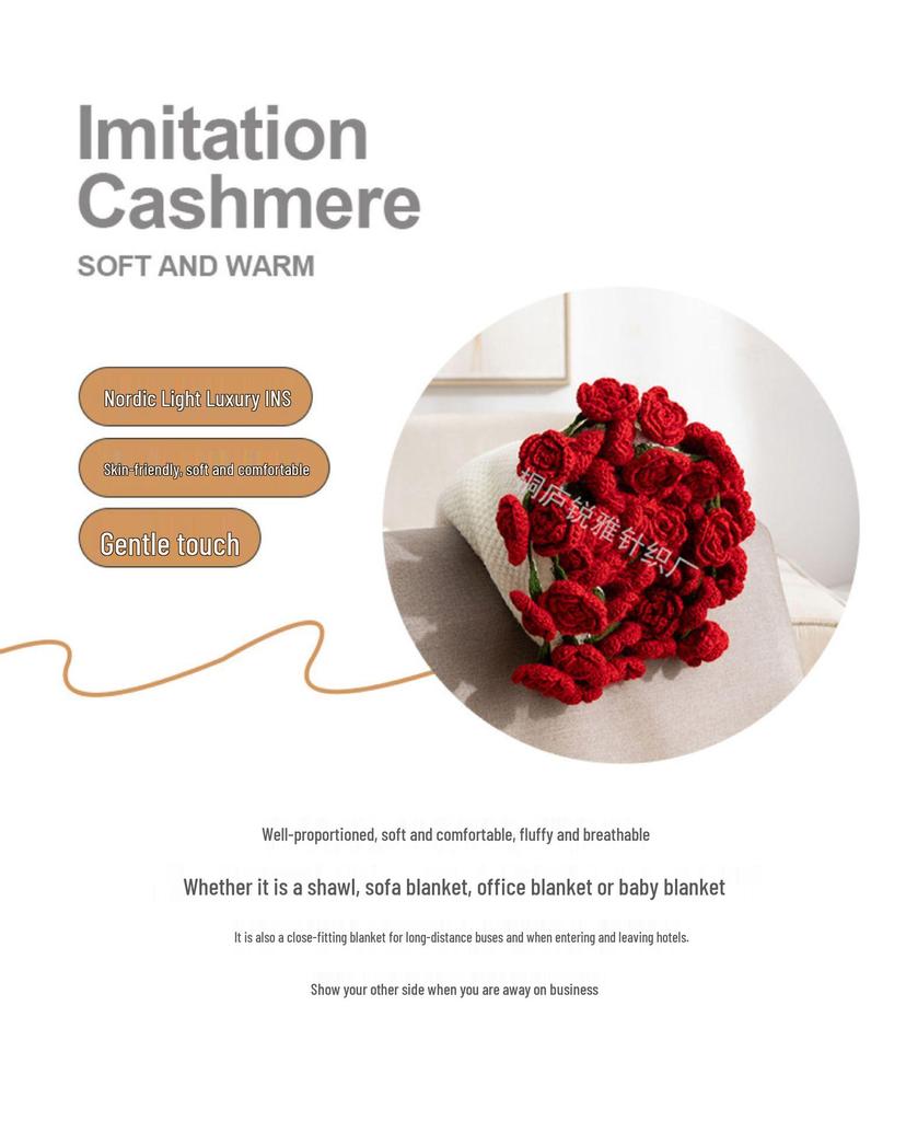 Handgefertigte Milchbaumwollgarn Rosenstrauß Decke – Perfekt für Verlobungen, Hochzeiten, Valentinstag und Qixi Geschenke.