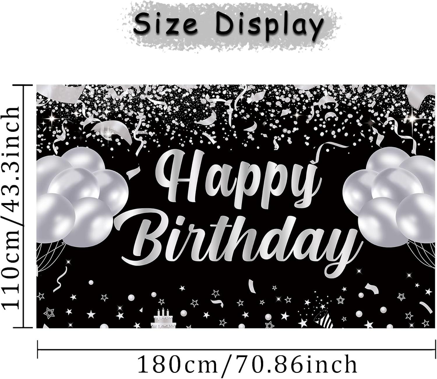 Happy Birthday banner background black and silver birthday party decorations birthday party supplies men and women 100X150cm