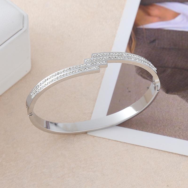 Bohemian Rhinestone Tiered Geometric Gold-Plated Titanium Steel Bracelet